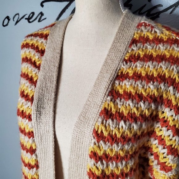 COCO + JAIMESON Orange & Yellow Striped Open Cardigan Sweater with Pockets - Picture 2 of 7